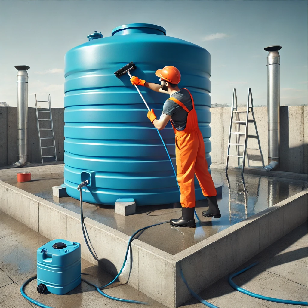 imagem de funcionário limpando caixa de agua desentupidora em bh desentopenet